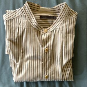 Vince collarless striped button down shirt- size L cream color with stripes